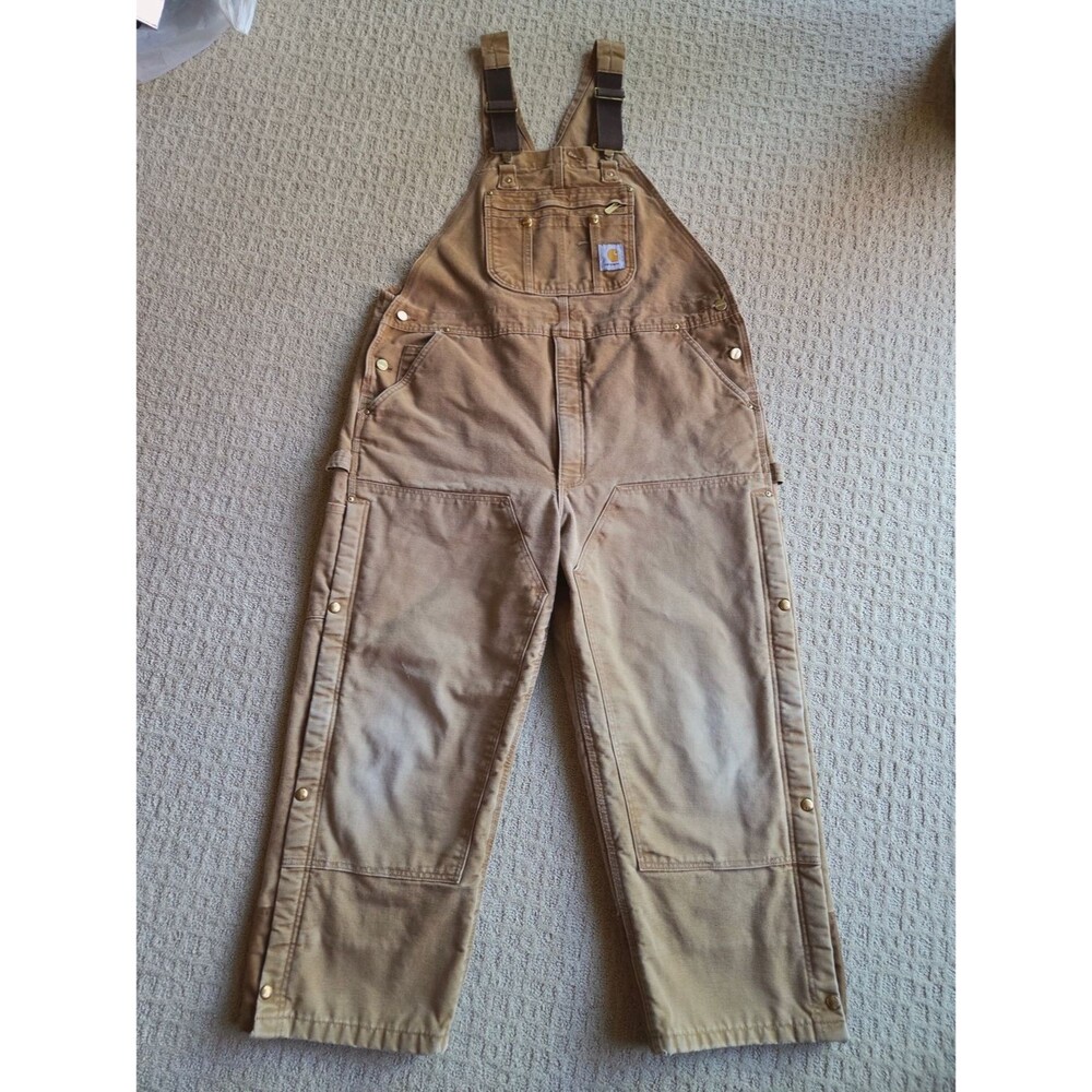 VINTAGE Carhartt Double Knee Quilt Lined Overalls Brown Duck Canvas 44x28